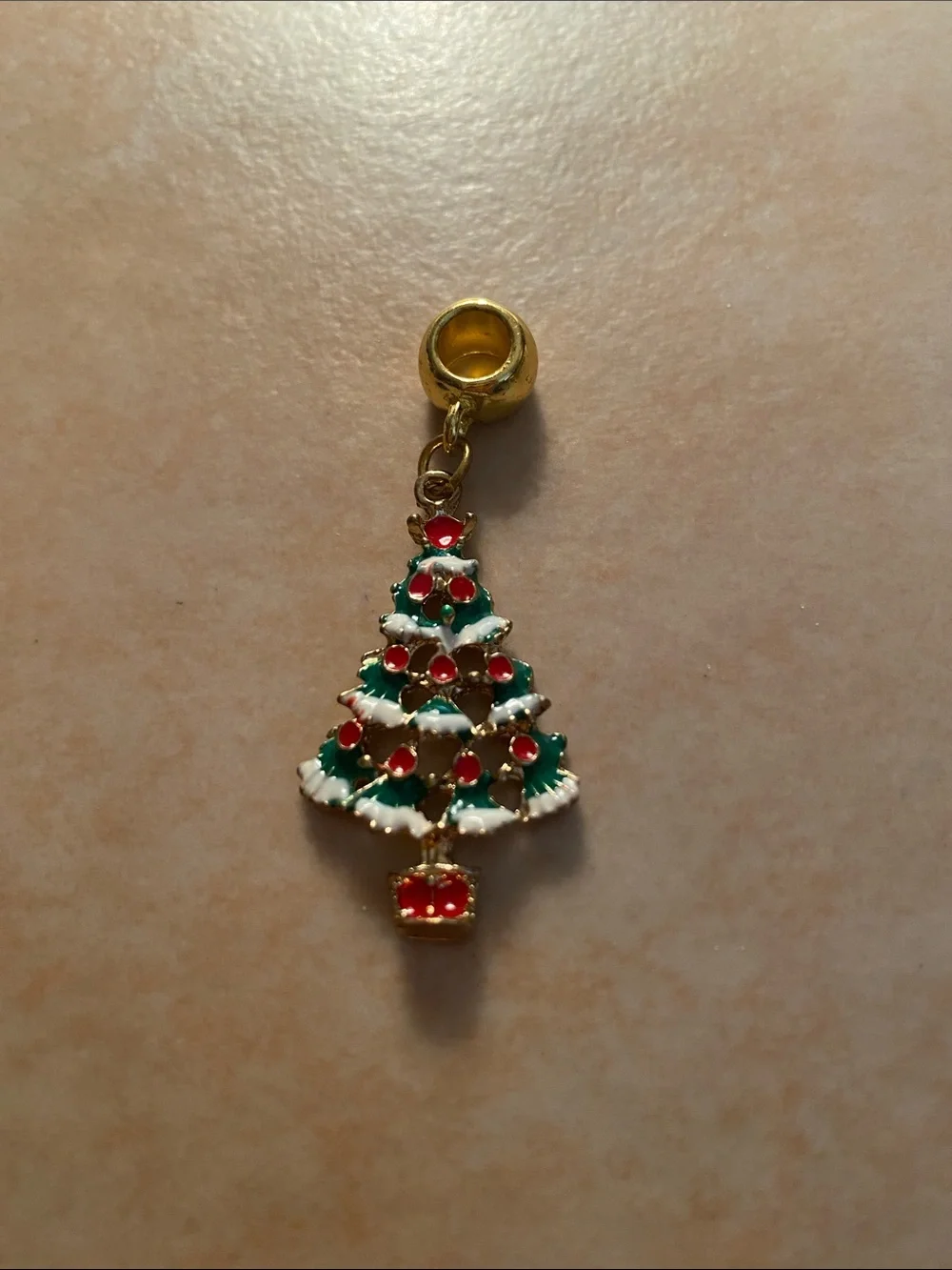 Gold-Tone Green and Red Christmas Tree Charm Pendant